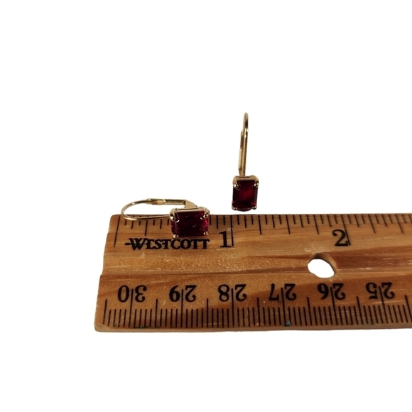 Ruby & Gold Leverback Earrings - Picture 2 of 6